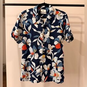 Men's Floral Button Down Shirt - Navy and White
